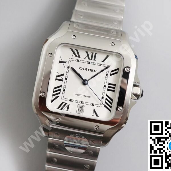 Cartier Santos White Dial Stainless Steel 40mm Large Inc. Extra Leather Strap Ref. WSSA0018