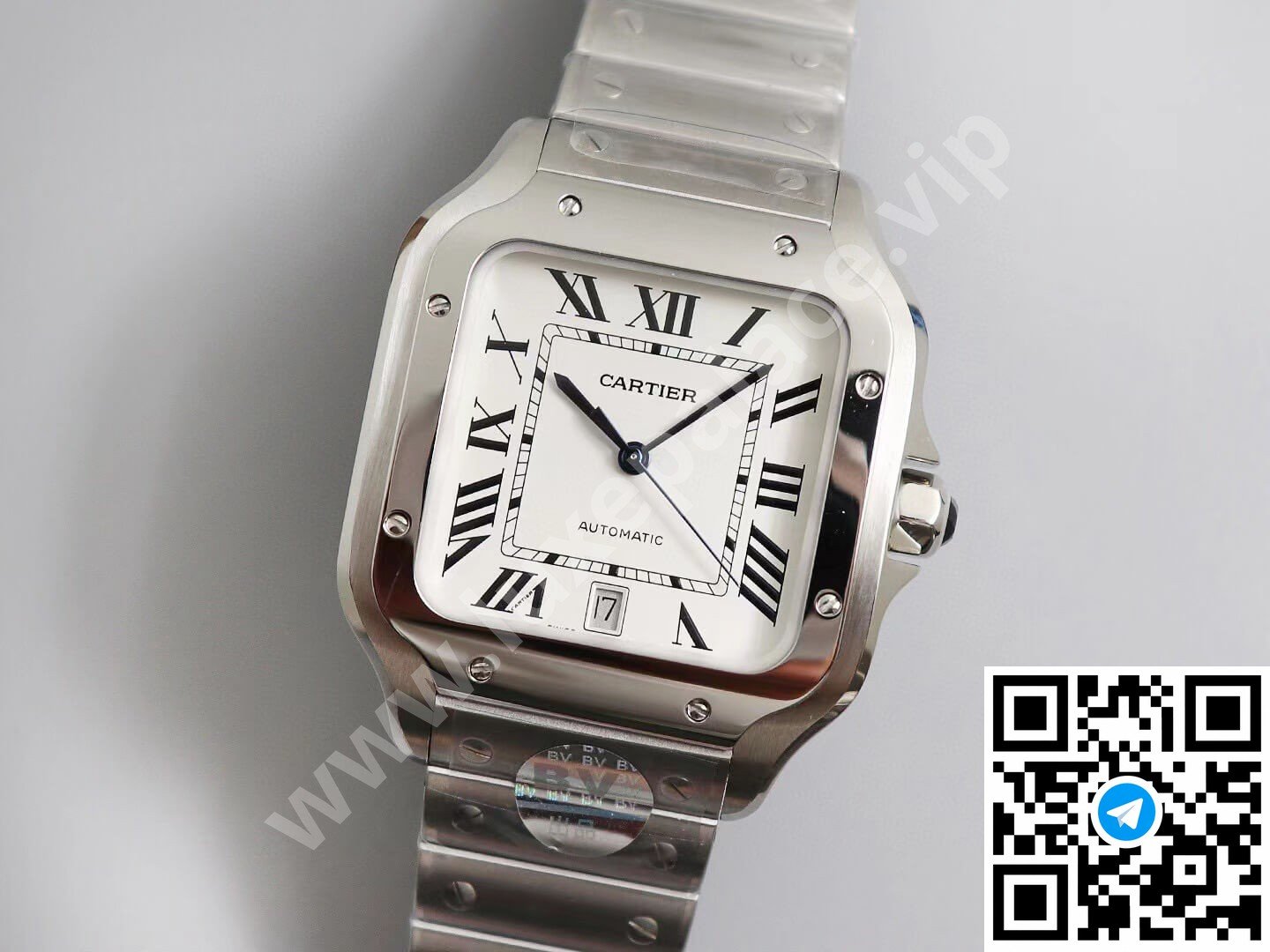 Cartier Santos White Dial Stainless Steel 40mm Large Inc. Extra Leather Strap Ref. WSSA0018