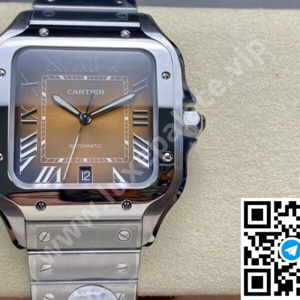 Cartier Santos Brown Dial Stainless Steel 40mm Large Inc. Extra Leather Strap Ref. WSSA0064